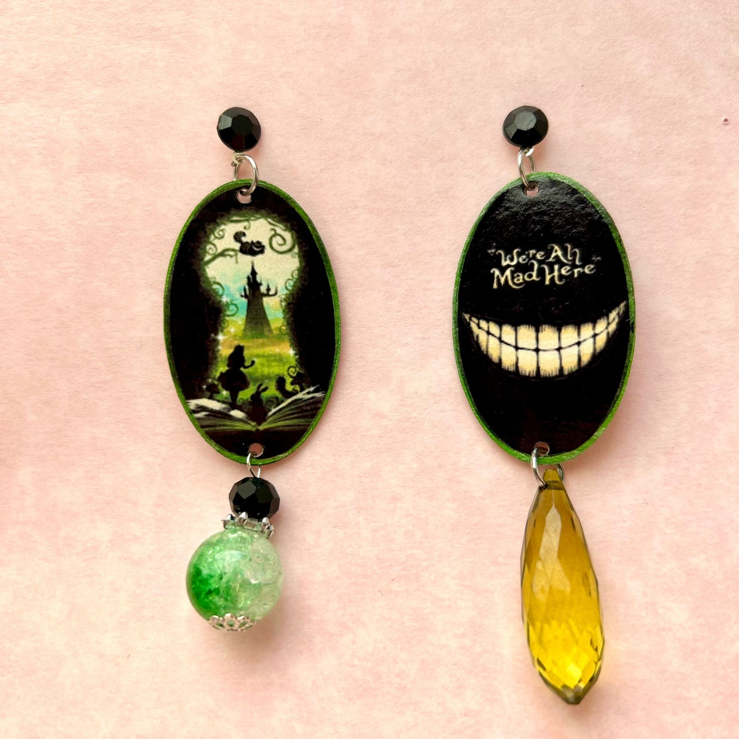 Orecchini Disney Alice in Wonderland stregatto green artigianali