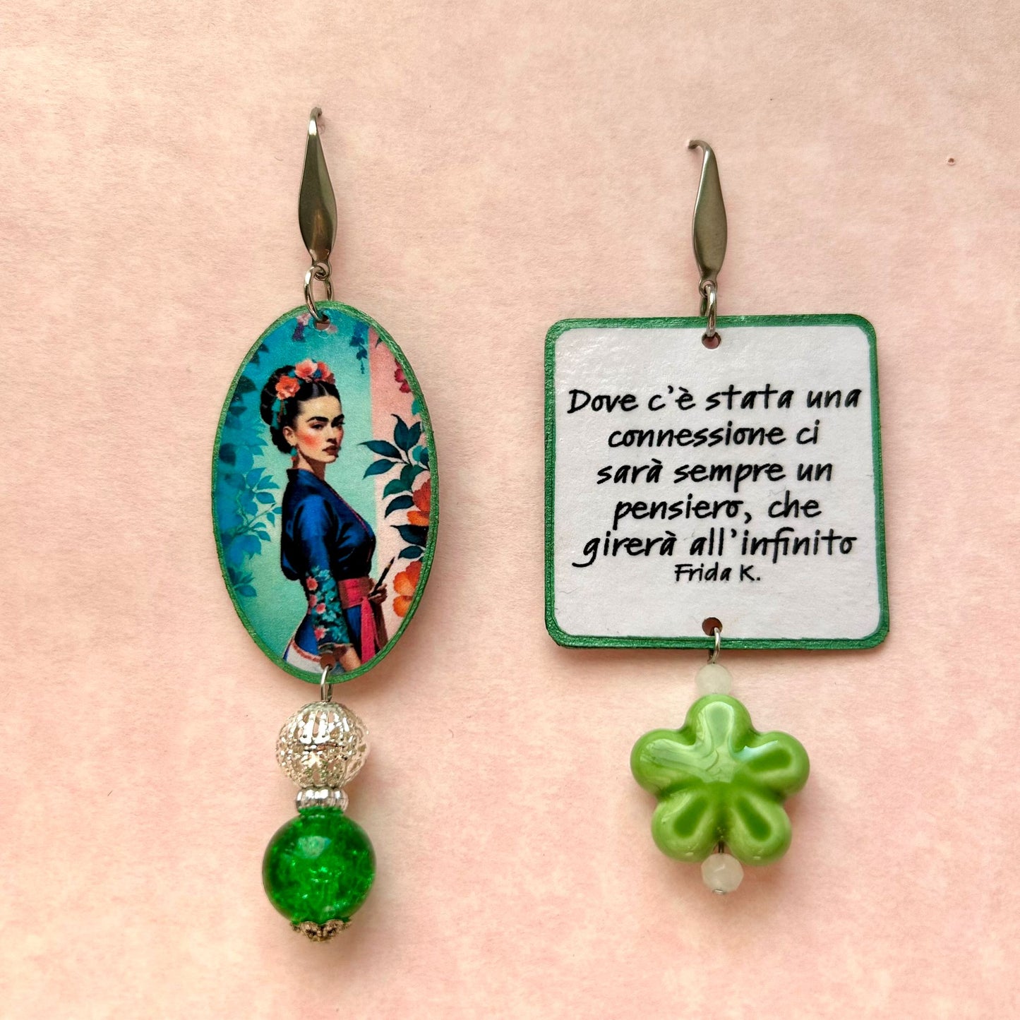 Orecchini Frida Kahlo bianco e verde artigianali