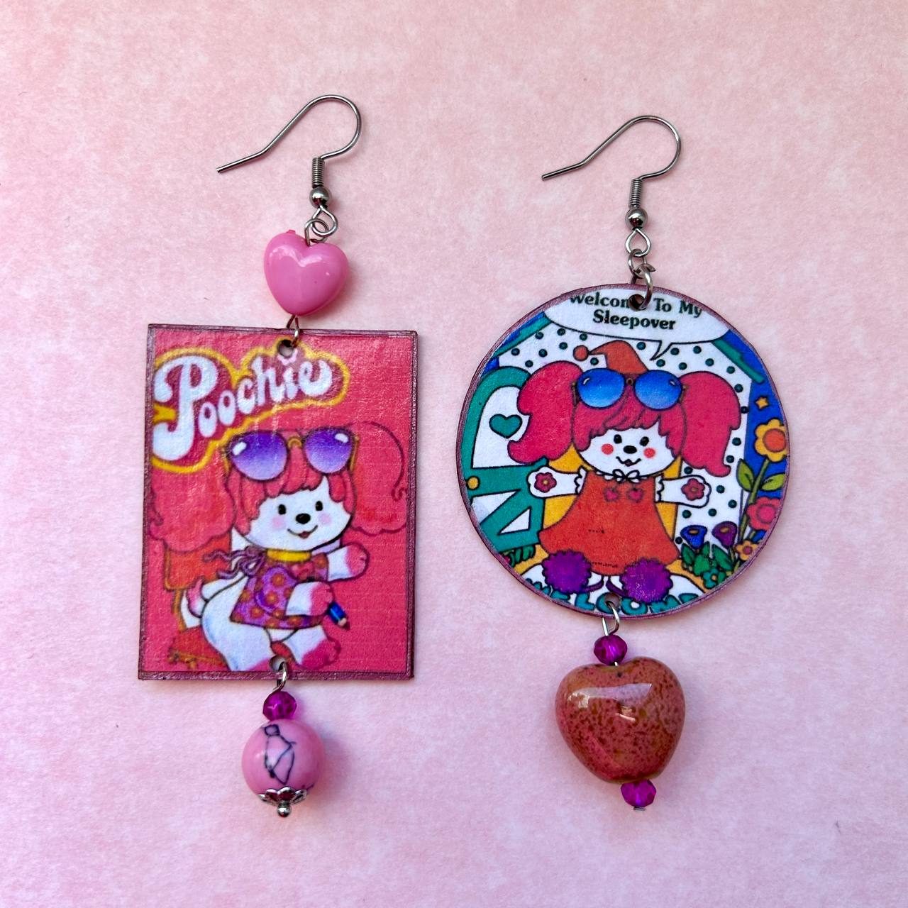 Orecchini fumetti Poochie rosa anni 80