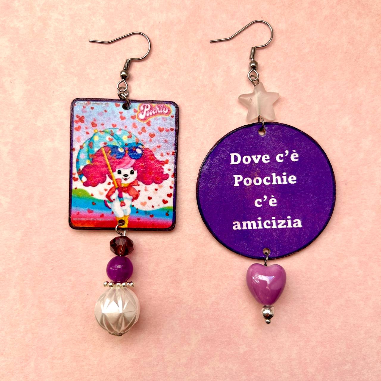 Orecchini fumetti Poochie viola anni 80