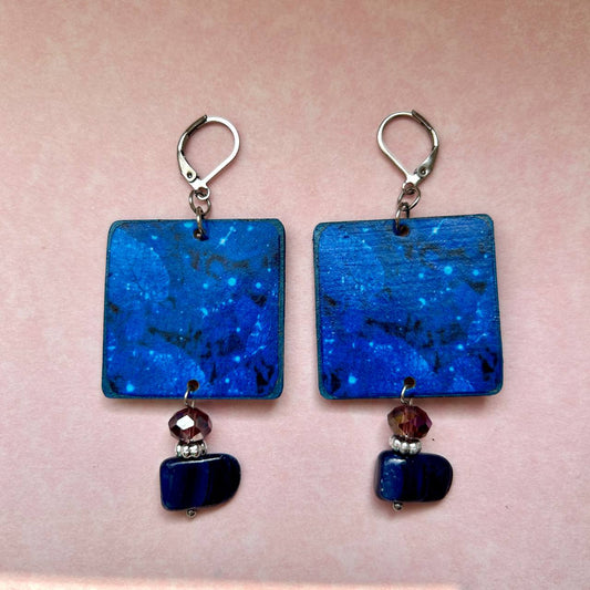 Orecchini fantasia astratta blu artigianali