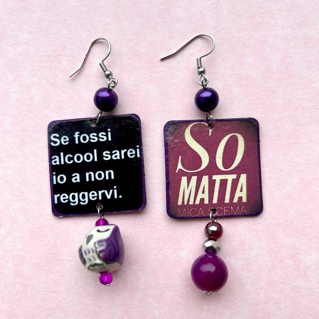 Orecchini frase ironica alcool artigianali