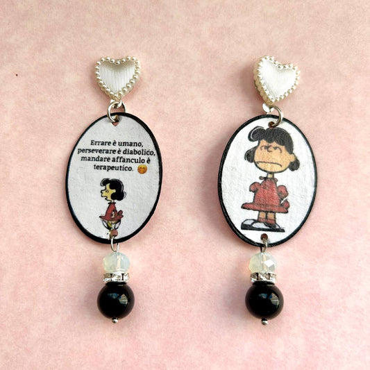 Orecchini fumetti Lucy Peanuts vintage artigianali