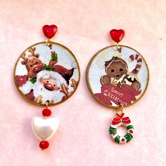 Orecchini natalizi babbo natale omino pan di zenzero vintage