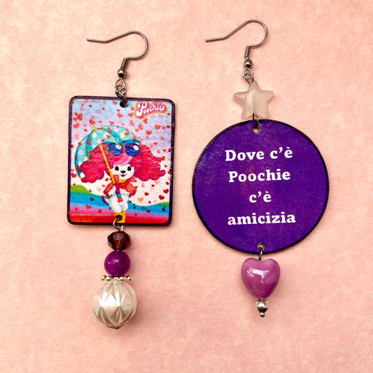 Orecchini fumetti Poochie viola anni 80